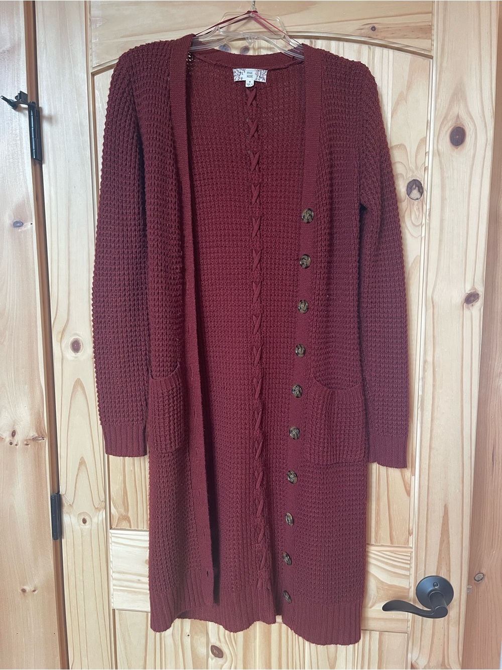 Pink Rose Brick Red Knit Long Cardigan